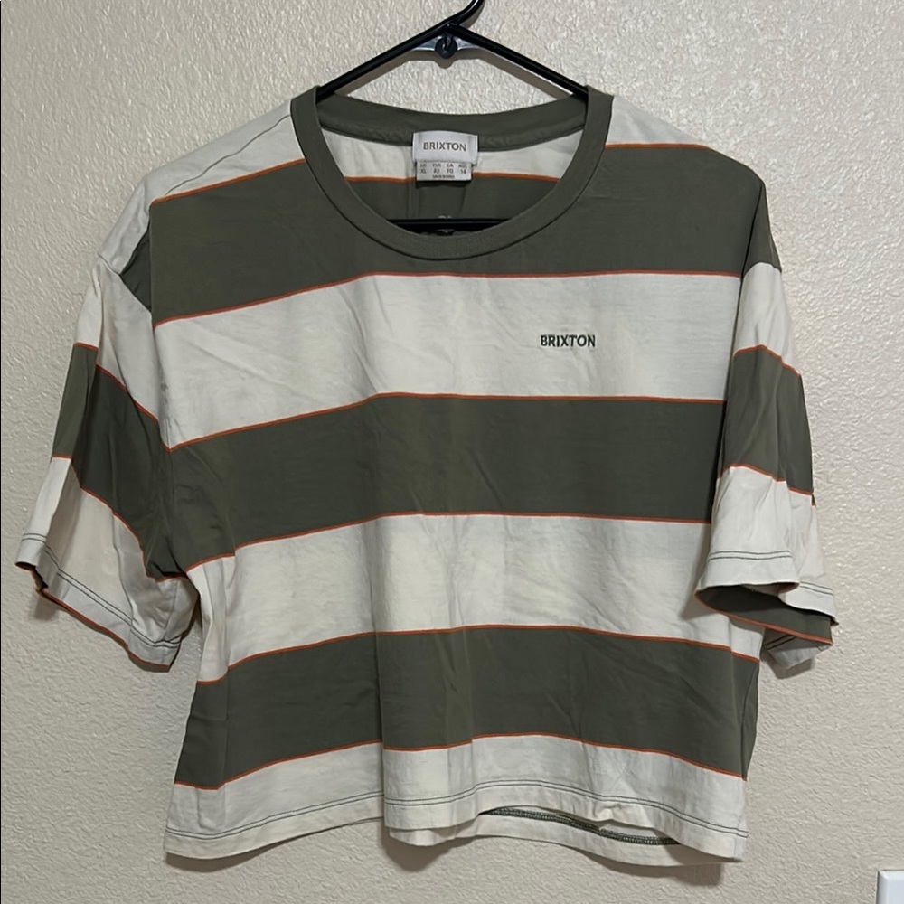 Brixton Olive Green and White Striped Short Sleeve Tee